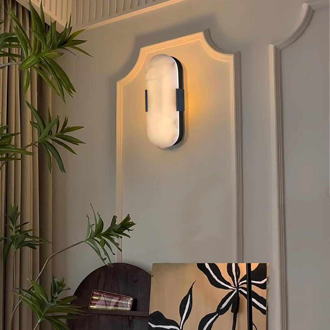 SCH12 Alabaster Marble 15" Indoor Wall Sconce Light Dimmable LED E12 Candelabra Base Socket Line Voltage 120V