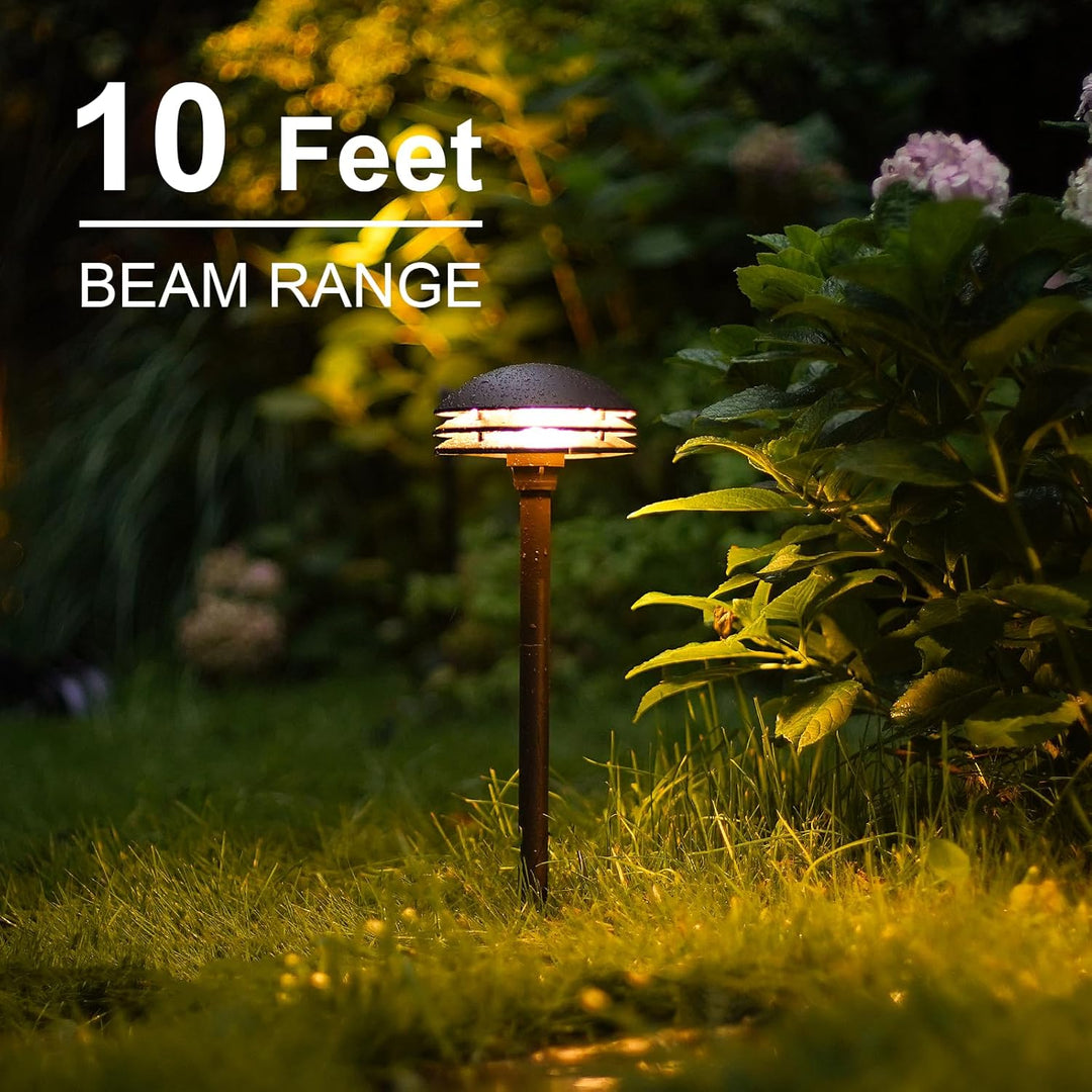 ALP72 2 and 8 Pack Integrated LED Landscape 3-Tier Pagoda Metal Pathway Lights Package, 3000K 4W 80 LM Low Voltage 12V AC Bronze Pagoda Outdoor Landscape Lighting