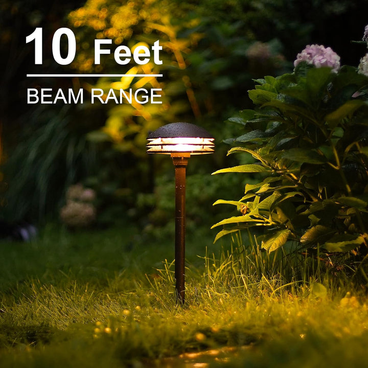 ALP72 2 and 8 Pack Integrated LED Landscape 3-Tier Pagoda Metal Pathway Lights Package, 3000K 4W 80 LM Low Voltage 12V AC Bronze Pagoda Outdoor Landscape Lighting