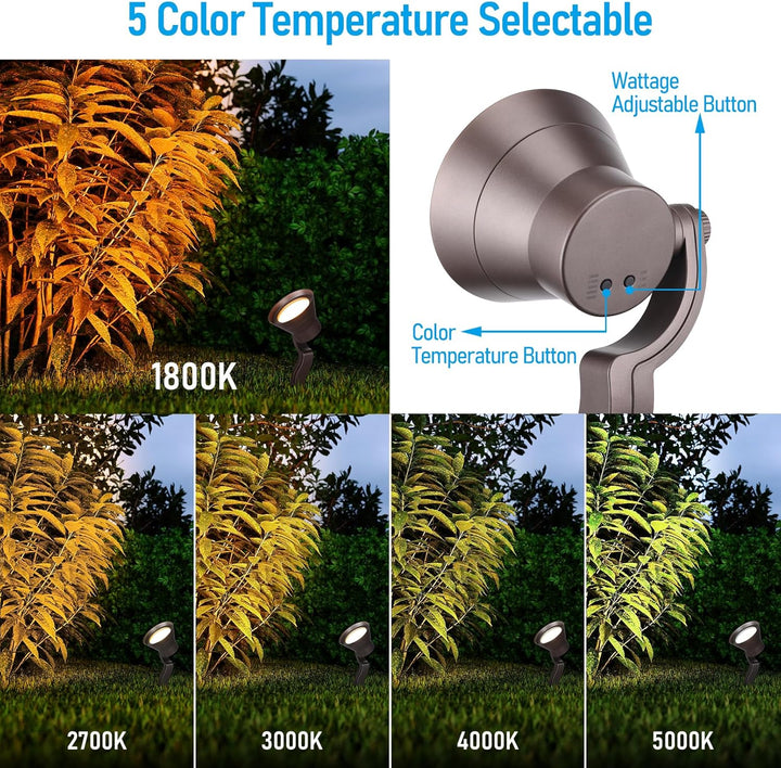 Outdoor Landscape Lighting LED 12V Low Voltage ALS03 8-Pack 5CCT 1800K/2700K/3000K/4000K/5000K Integrated LED Landscape Aluminum Spotlights Package, Adjustable Wattage 3.7W/7.3W/12W Low Voltage 12V Directional Outdoor Landscape Lighting