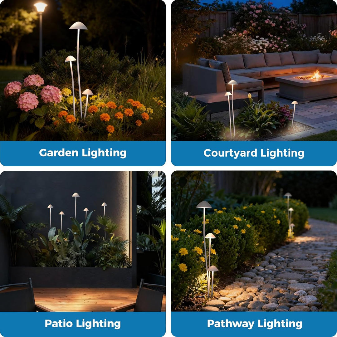 Outdoor Landscape Lighting LED 12V Low Voltage ALP72 DC24V Set of 3 White Mushroom Aluminum 3000K Warm White Integrated LED Low Voltage Path Light with Transformer Included