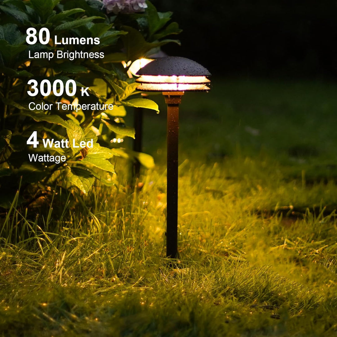 ALP72 2 and 8 Pack Integrated LED Landscape 3-Tier Pagoda Metal Pathway Lights Package, 3000K 4W 80 LM Low Voltage 12V AC Bronze Pagoda Outdoor Landscape Lighting