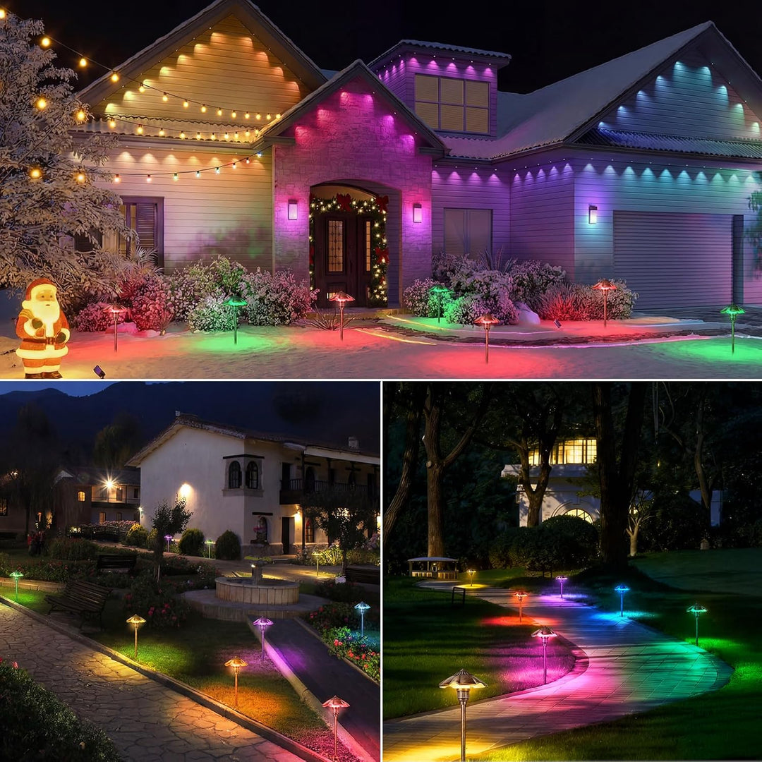 ALPR04 2-Pack 12V Low Voltage 5W RGB LED Landscape Lighting, Oil-Rubbed Bronze Umbrella Pathway Light Package, Die-Cast Aluminum, IP65 Waterproof