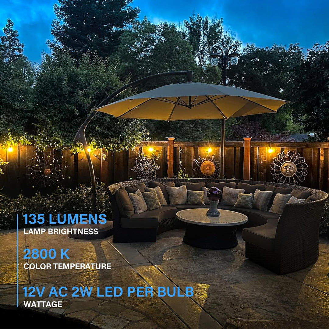 low voltage patio umbrella lights La secuencia de bistró de bajo voltaje SL101 LED enciende bombillas Edison de 12 V resistentes a la intemperie para exteriores de 48 pies