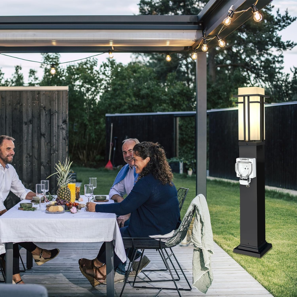 Outdoor Landscape Lighting LED 12V Low Voltage CPLA10 Outdoor Aluminum Post Mounted Lantern Light with 40" Post and Built-in GFCI Outlet, Mount Base E26 Socket Line Voltage 120V AC IP65 Waterproof