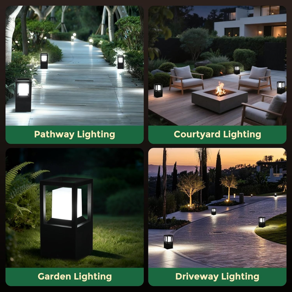 Outdoor Landscape Lighting LED 12V Low Voltage CPLA11 Outdoor Aluminum Post Lantern Light with Spike and Bolted Mount Base with Replaceable 5W 5000K E26 Bulb Low Voltage AC/DC 12V IP65 Waterproof