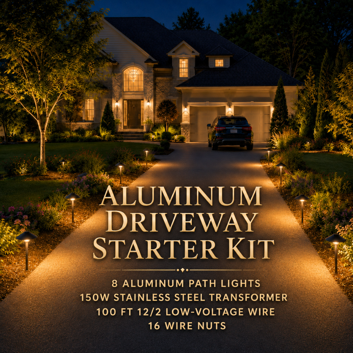 Outdoor Landscape Lighting LED 12V Low Voltage Complete Aluminum Driveway and Walkway Lighting Kit: Path Lights, Transformer, Wire & All Required Components Starter Kit: (8) DL03 Path Light