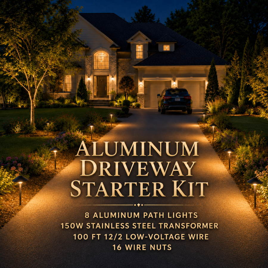 Outdoor Landscape Lighting LED 12V Low Voltage Complete Aluminum Driveway and Walkway Lighting Kit: Path Lights, Transformer, Wire & All Required Components Starter Kit: (8) DL03 Path Light
