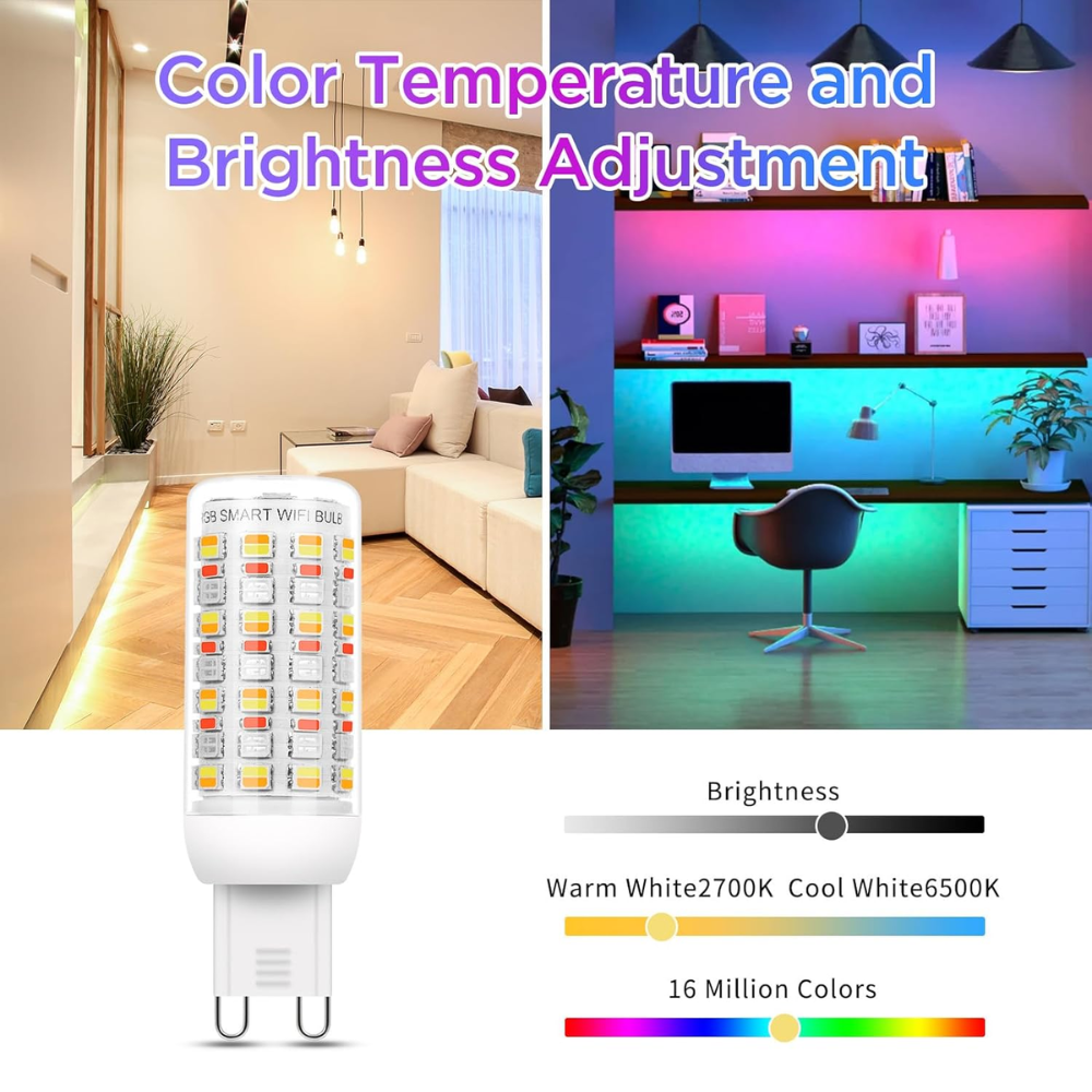 RGBCW G9 4W Smart WI-FI Control LED Light Bulb 2/3 Pack, Energy Saving RGBCW Color Changing 2700K-6500K High Voltage 120V Outdoor LED Bulb Compatible with Alexa and Google Assistant