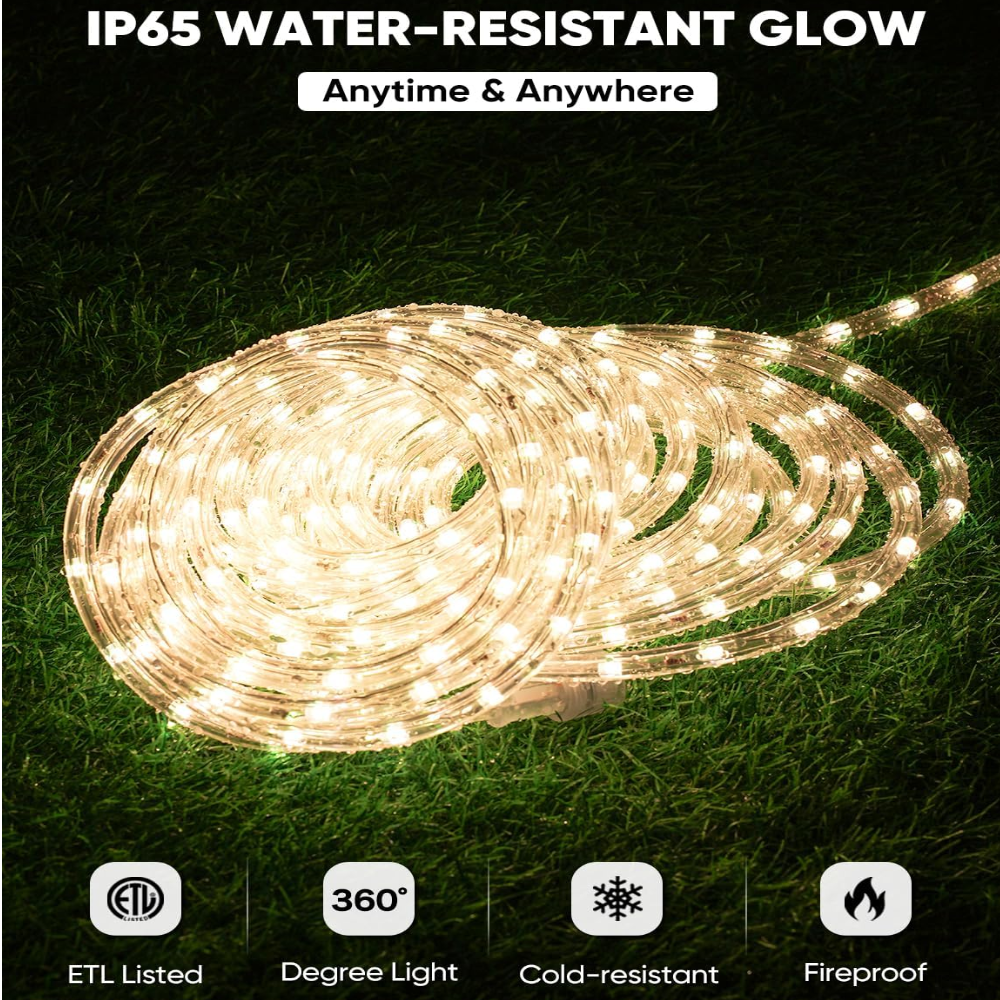 SLNR17 Dotted Neon RGBIC+CCT LED Strip Light 110V IP65 Outdoor Rated Dimmable High Voltage Flexible Rope Light , Mounting Clips, End Cap, Screws, Remote Control and Power Supply