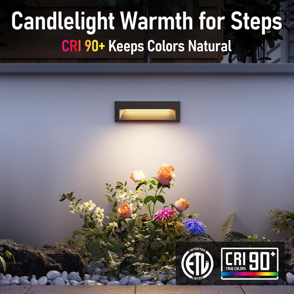 STLA10 6-Pack 6W Low Voltage 10.6" LED Outdoor Step Lights, 12V-24V 5CCT 1800K/2700K/3000K/4000K/5000K Integrated LED Aluminum Deck Lights Landscape Lights