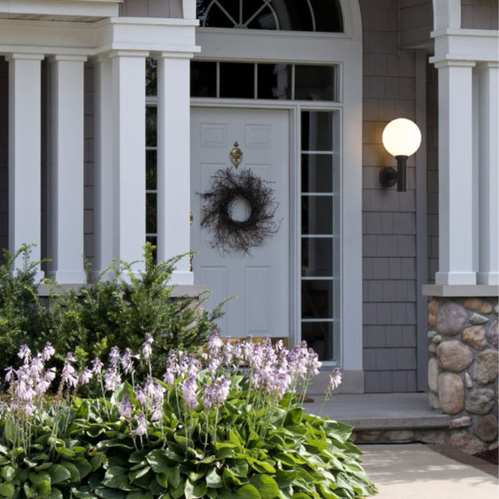 Laurent Outdoor Wall Sconce Light 1 E26 Medium Base Light Bulb Socket Outdoor Marine Grade Aluminum and Glass 12" x 13" x 22.5" Black with White Opal Finish 120V for Garden, Interior, Exterior, Garage and Patio 597B-BK