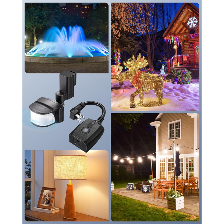 Outdoor Landscape Lighting LED 12V Low Voltage Wireless PIR 240° Sensing Angle Motion Sensor Outlet - 50FT Detection Range, 100FT Wireless Transmitter, Adjustable Angle, Plug & Play, 120V Line Voltage For Outdoor Security Floodlight IP65 Waterproof