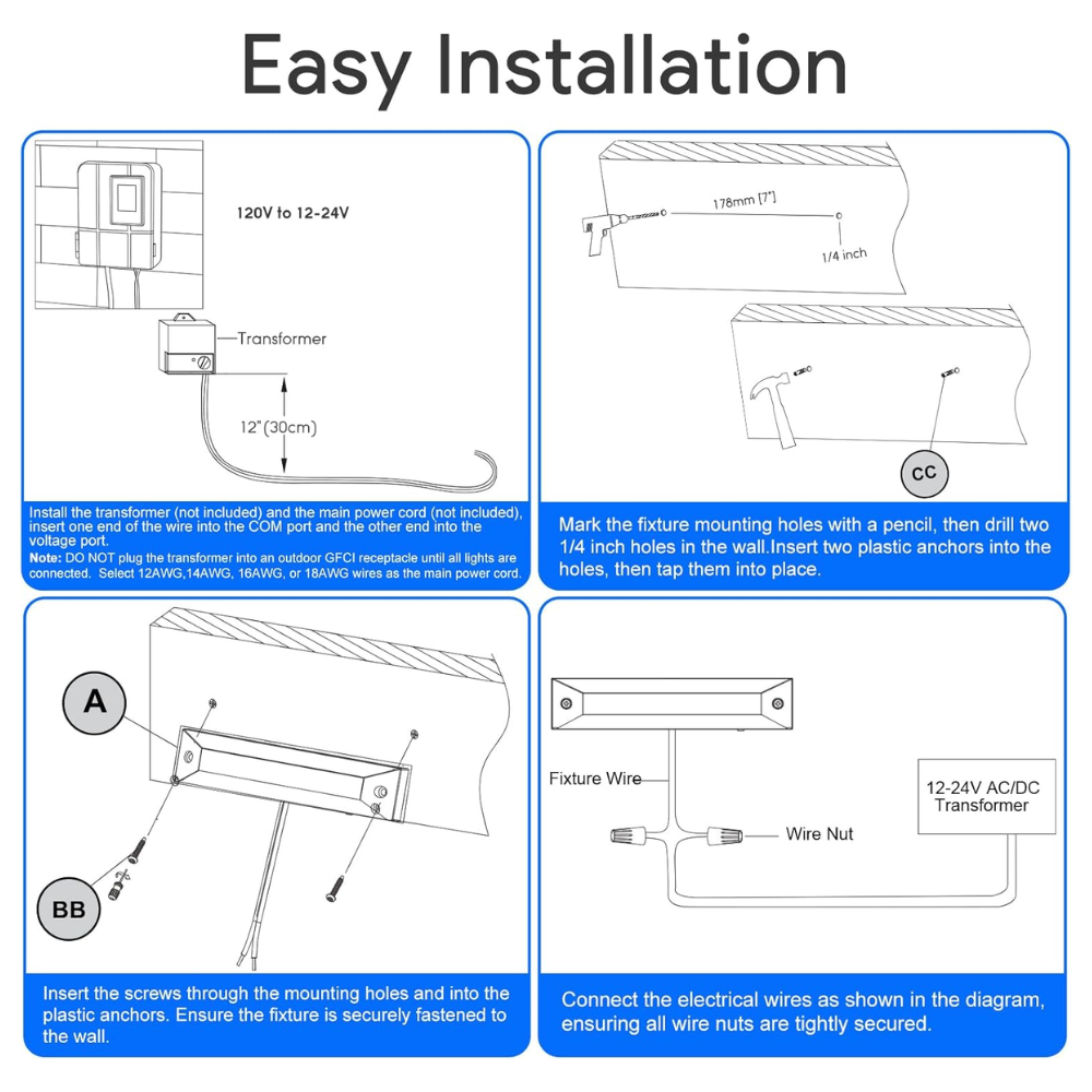STLA13 6 and 8 Pack Low Voltage 12V 5W 8" 5CCT 2200K/2700K/3000K/4000K/5000K LED Landscape Deck Light, Outdoor Retaining Wall Lights, IP65 Waterproof Step Lights, for Stair Lighting and Yard Patio Pathway Walkway