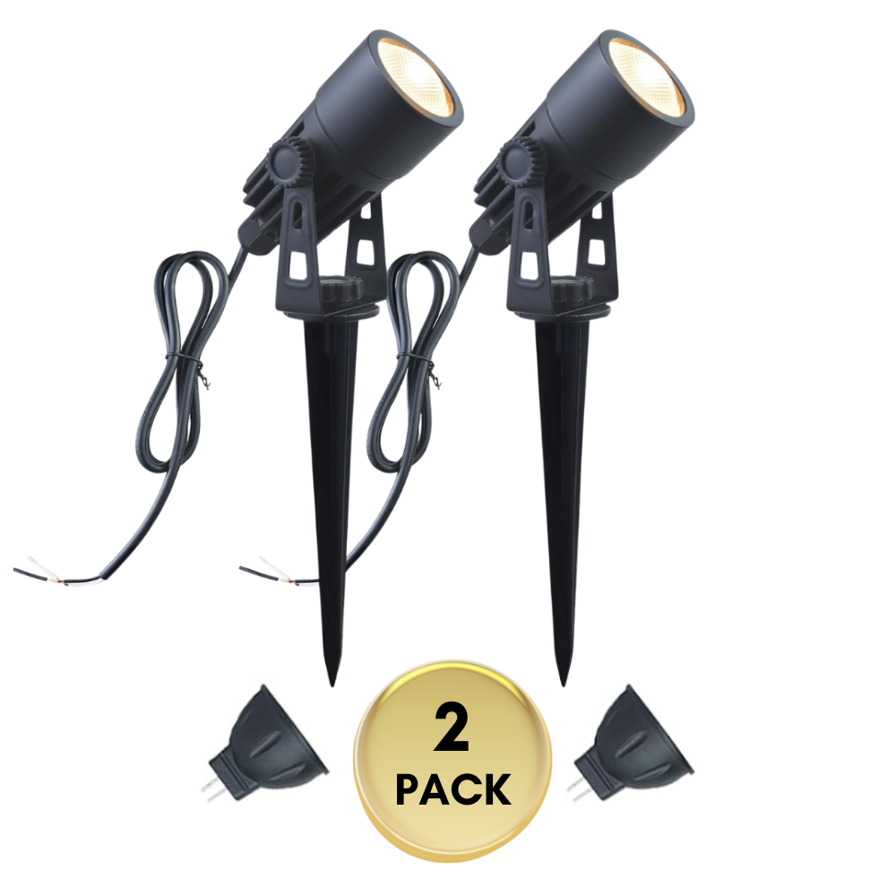 Outdoor Landscape Lighting LED 12V Low Voltage CDA01 2 and 4 Pack 2W 200LM MR11 2700K LED Outdoor Mini Spotlight Directional Narrow Beam Angle Low Voltage Landscape Lighting Package 2 Pack