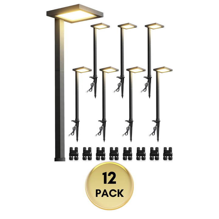 ALP03 8-Pack 5W Low Voltage 12V 3000K Integrated LED Cast Aluminum Anti-Glade Landscape Pathway Lights Package