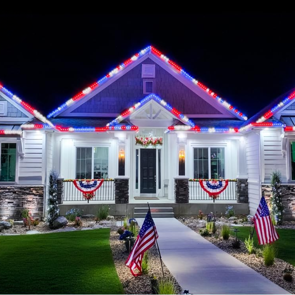 SLNR16 Dotted Neon RGBIC+CCT LED Strip Light 110V IP65 Outdoor Rated Dimmable High Voltage Flat Flexible Strip Light , Mounting Brackets, End Cap, Screws, Remote Control and Power Supply