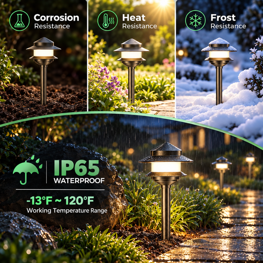 ALP73 12V Low Voltage LED Two-Tier Pagoda Path Lights Package – Solid Brass Outdoor Landscape Lighting