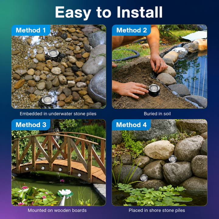 Outdoor Landscape Lighting LED 12V Low Voltage ULBA05 Aluminum Underwater Landscape 12-24V AC/DC 3W RGB+Warm White Integrated Color-changing Fountain Light Pond Lighting IP68 with Remote Control and Transformer Included