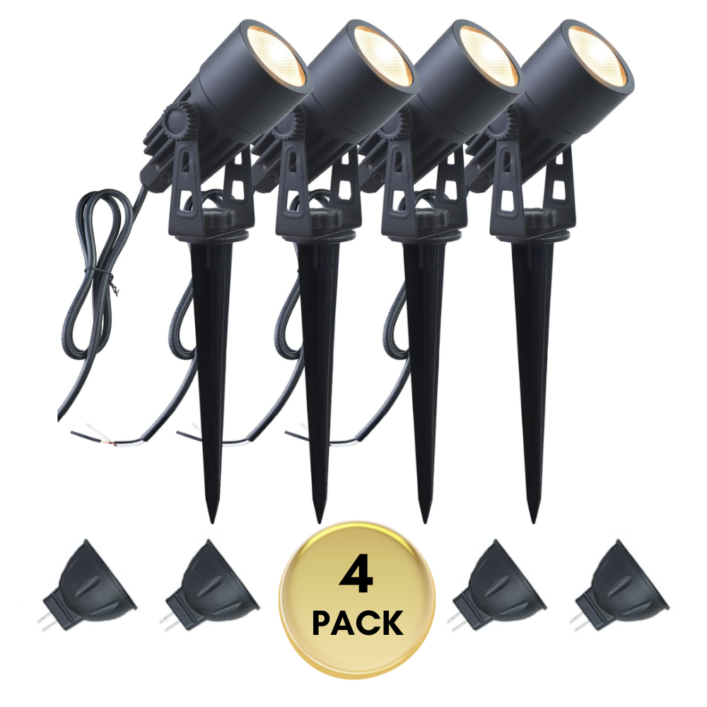 Outdoor Landscape Lighting LED 12V Low Voltage CDA01 2 and 4 Pack 2W 200LM MR11 2700K LED Outdoor Mini Spotlight Directional Narrow Beam Angle Low Voltage Landscape Lighting Package 4 Pack