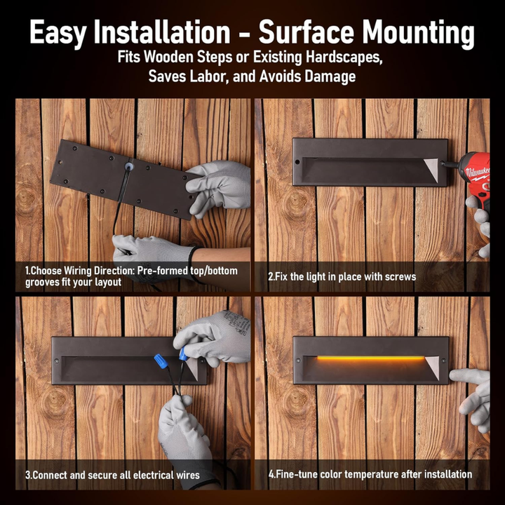 STLA10 6-Pack 6W Low Voltage 10.6" LED Outdoor Step Lights, 12V-24V 5CCT 1800K/2700K/3000K/4000K/5000K Integrated LED Aluminum Deck Lights Landscape Lights