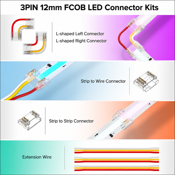 Outdoor Landscape Lighting LED 12V Low Voltage 5-Pack SLD 3-Pin Low Voltage CCT COB LED Strip Connectors - 10mm & 12mm Dotless Strip Lights
