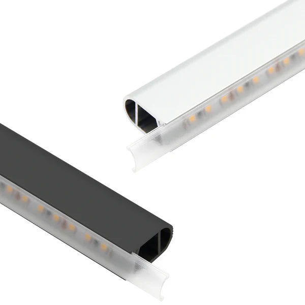 Riel para colgar armario de aluminio ovalado para tiras de luces LED | Paquete de 10