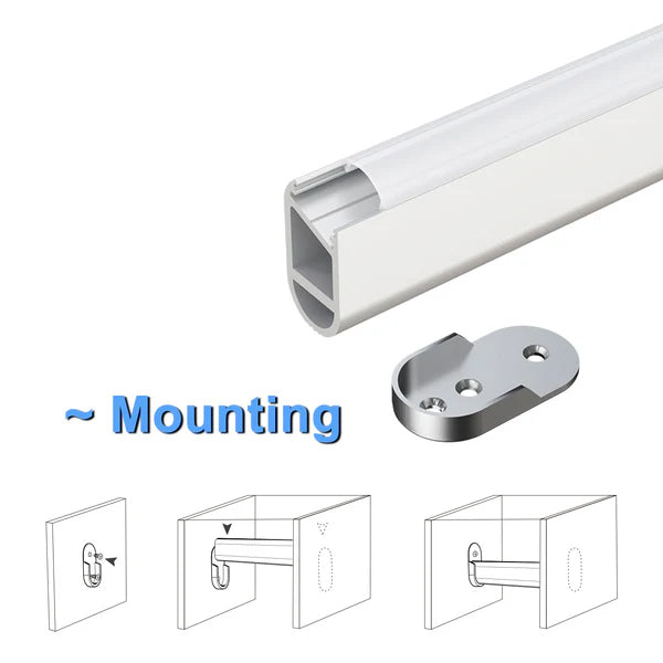 AP16F Aluminum Oval Wardrobe Hanging Rail Closet Rod for LED Strip Lights | 10 Pack