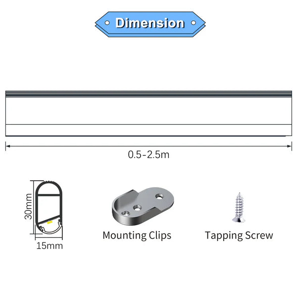 AP16F Aluminum Oval Wardrobe Hanging Rail Closet Rod for LED Strip Lights | 10 Pack