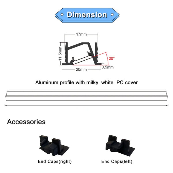 AP42 8 ft Aluminum Channel 10 Pack LED Strip Light Cover End Caps