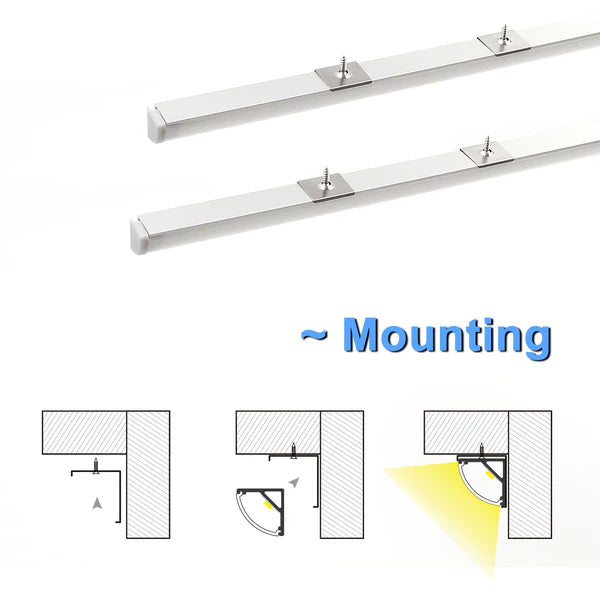 Montaje de esquina de canal de aluminio AP59 para tiras de luces LED | Paquete de 10