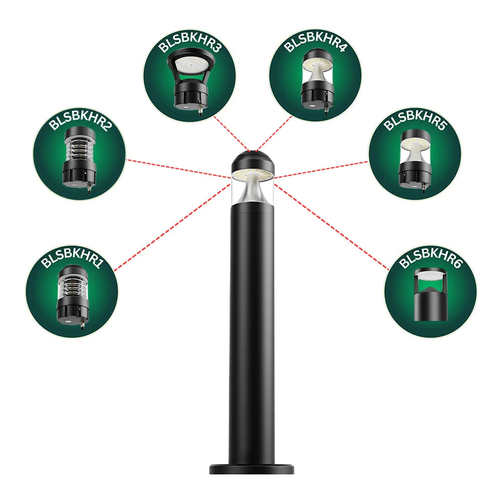 Outdoor Landscape Lighting LED 12V Low Voltage BLSBKHR 42" Black Round 120V Line Voltage Aluminum Bollard Lights Adjustable 14W/19W24W 5CCT 2700K/3000K/3500K/4000K/5000K 140LM/W Commercial Bollard Path Light Outdoor Lighting with Dusk to Dawn Photocell IP65 Waterproof