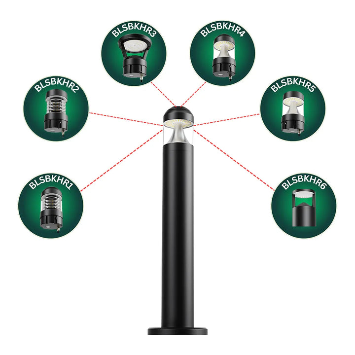 Outdoor Landscape Lighting LED 12V Low Voltage BLSBKHR 42" Black Round 120V Line Voltage Aluminum Bollard Lights Adjustable 14W/19W24W 5CCT 2700K/3000K/3500K/4000K/5000K 140LM/W Commercial Bollard Path Light Outdoor Lighting with Dusk to Dawn Photocell IP65 Waterproof