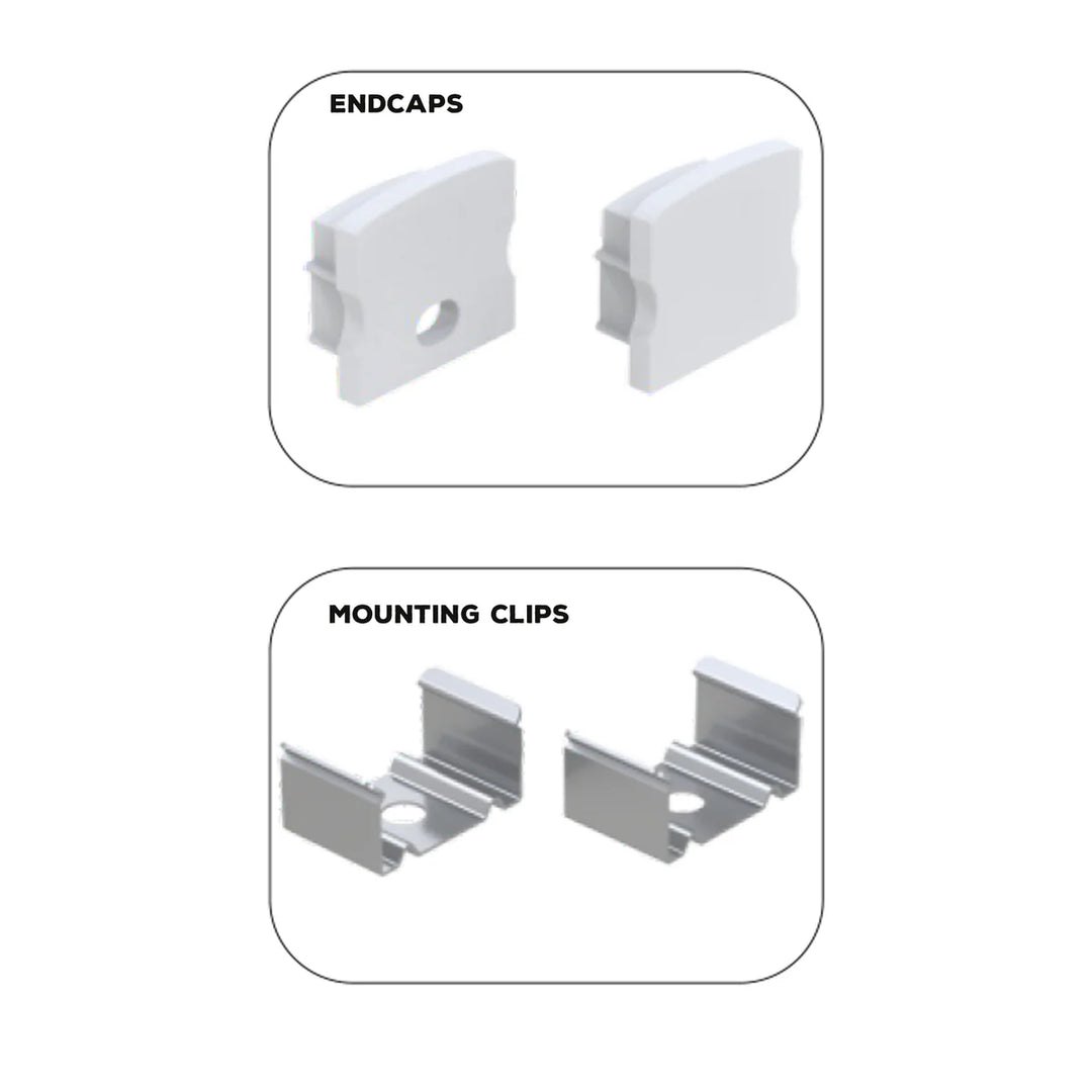BN253 Square Surface Mounted 8 ft Aluminum Channel 10 Pack for 0.49" LED Strip Light Cover with End Caps