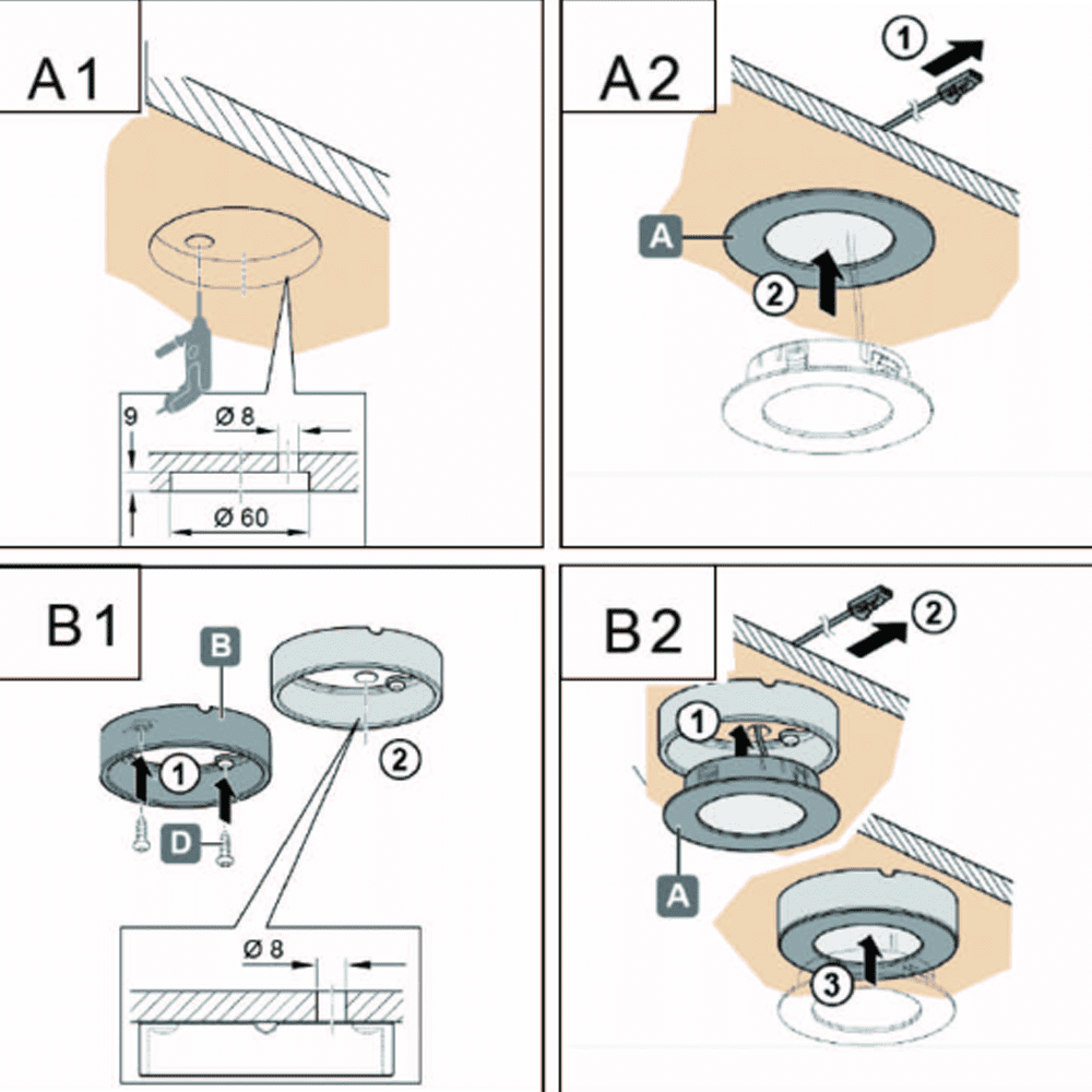 CB07 Round LED Dimmable Cast Aluminum Recessed Cabinet Light Down Lighting Fixture.