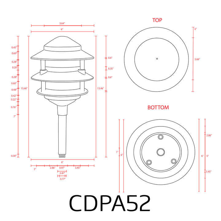 CDPA52 Cast Aluminum Path Light | 3W 3000K Warm White Integrated LED Low Voltage Landscape Light