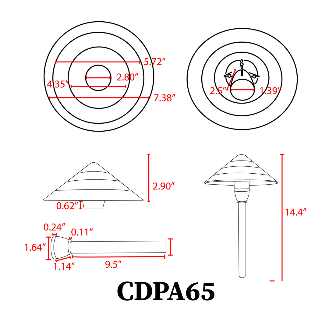 CDPA65 Cast Aluminum Path Light | 3W 3000K Warm White Integrated LED Low Voltage Landscape Light