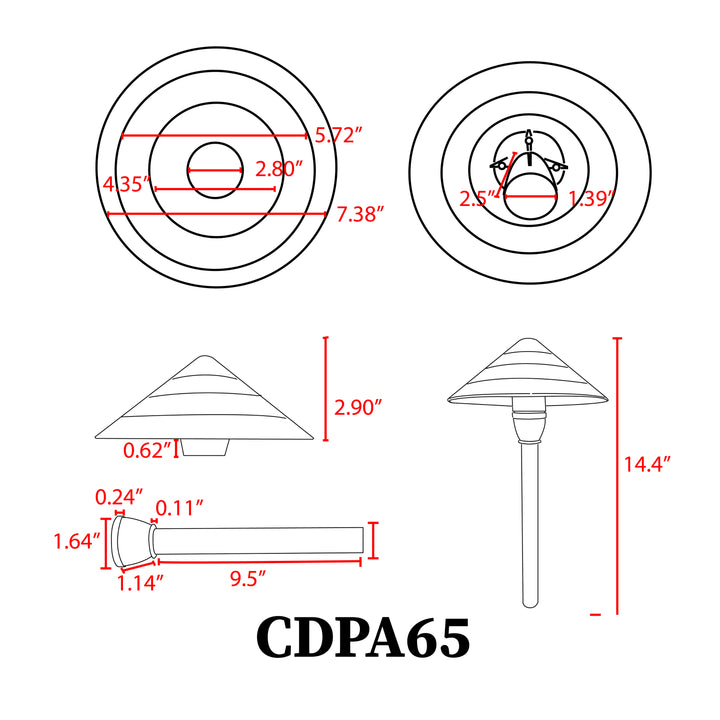 CDPA65 Cast Aluminum Path Light | 3W 3000K Warm White Integrated LED Low Voltage Landscape Light