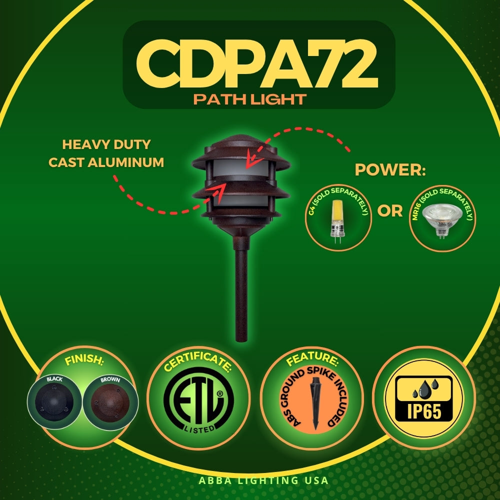 CDPA72 Black/Brown 12V AC/DC Low Voltage Landscape Lighting 3 Tier Pagoda Aluminum Path Light