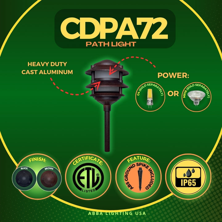 CDPA72 Black/Brown 12V AC/DC Low Voltage Landscape Lighting 3 Tier Pagoda Aluminum Path Light