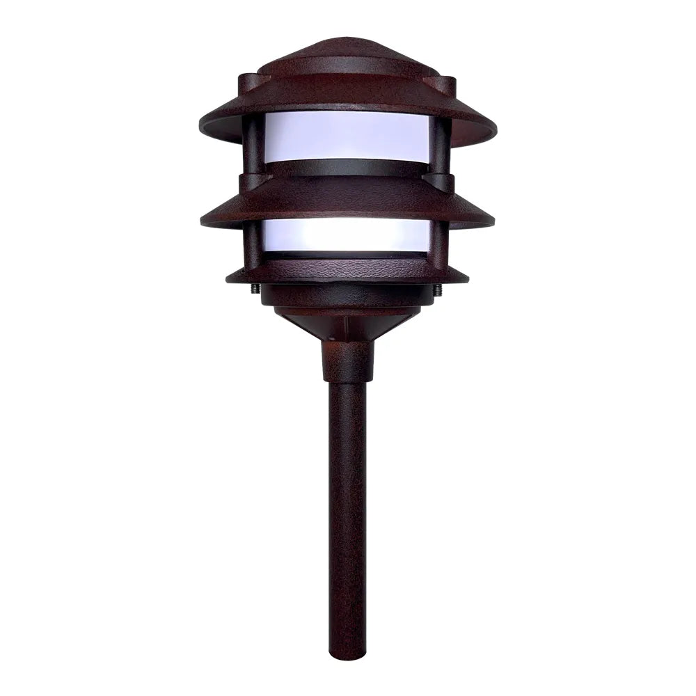 CDPA72 Black/Brown 12V AC/DC Low Voltage Landscape Lighting 3 Tier Pagoda Aluminum Path Light