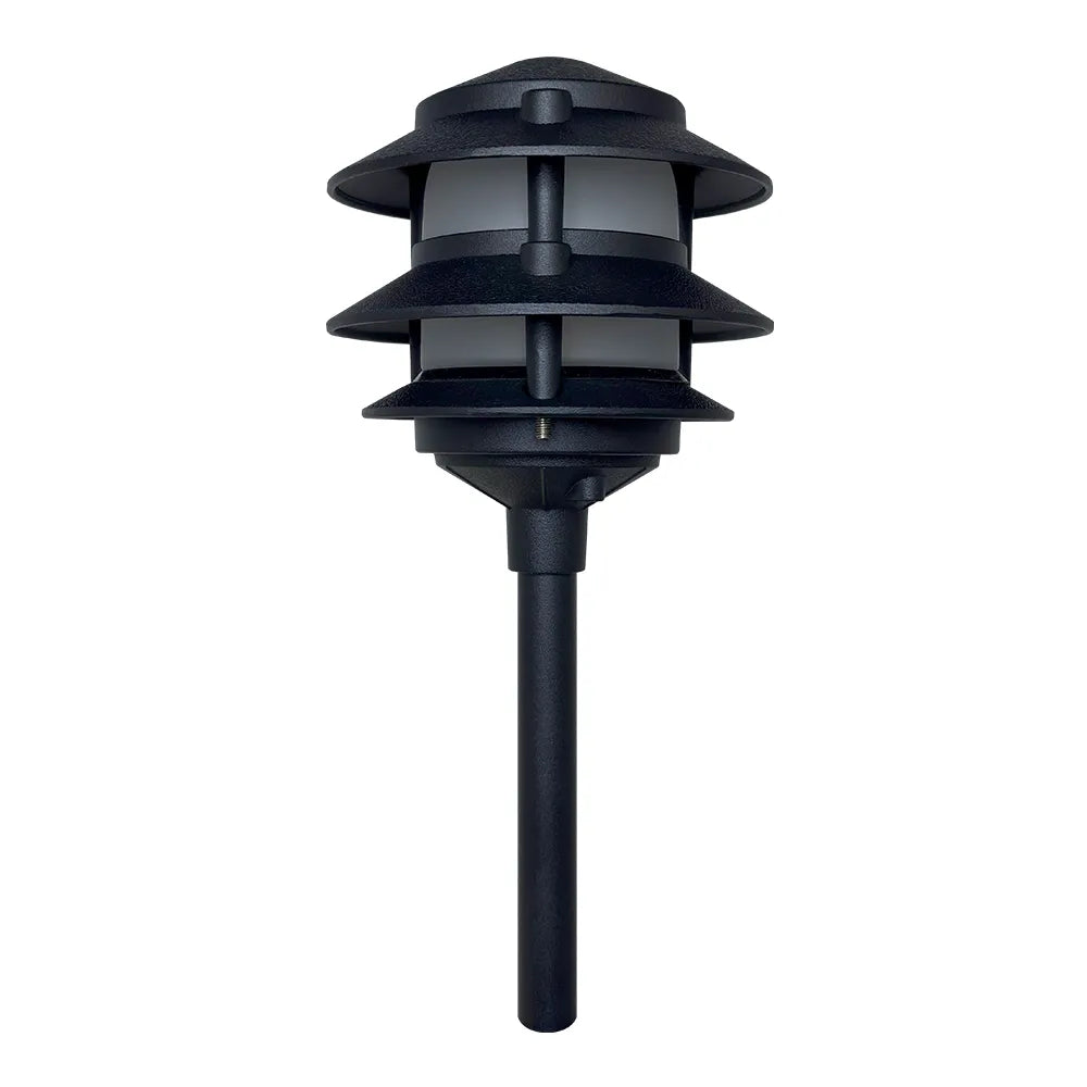 CDPA72 Black 12V AC/DC Low Voltage Landscape Lighting 3 Tier Pagoda Aluminum Path Light