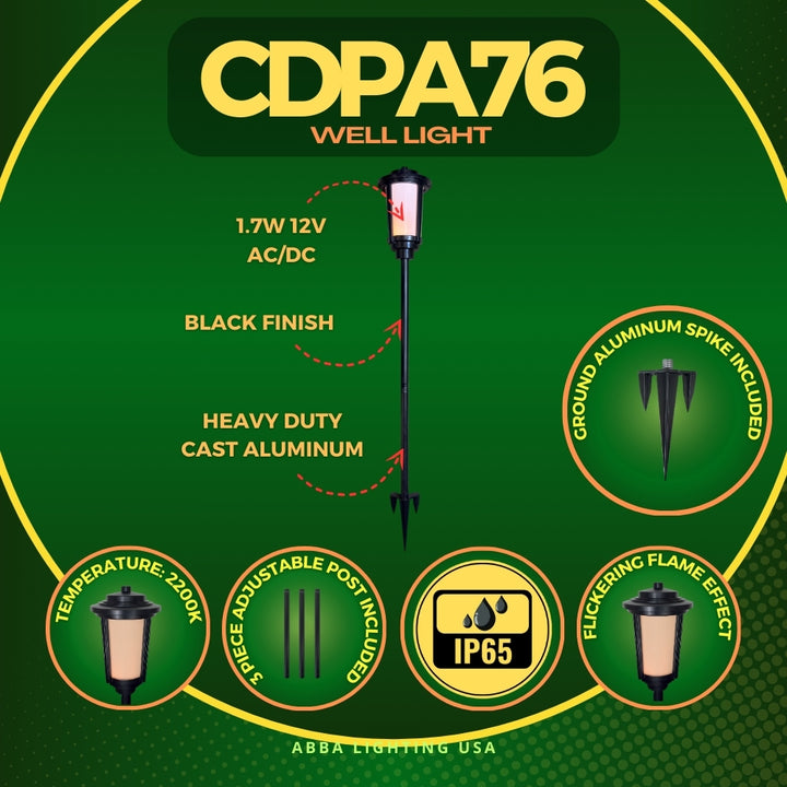 CDPA76 4x/8x/12x Package Heavy Duty Cast Aluminum 1.7W LED Outdoor Landscape 2200K Color Tall Path Light
