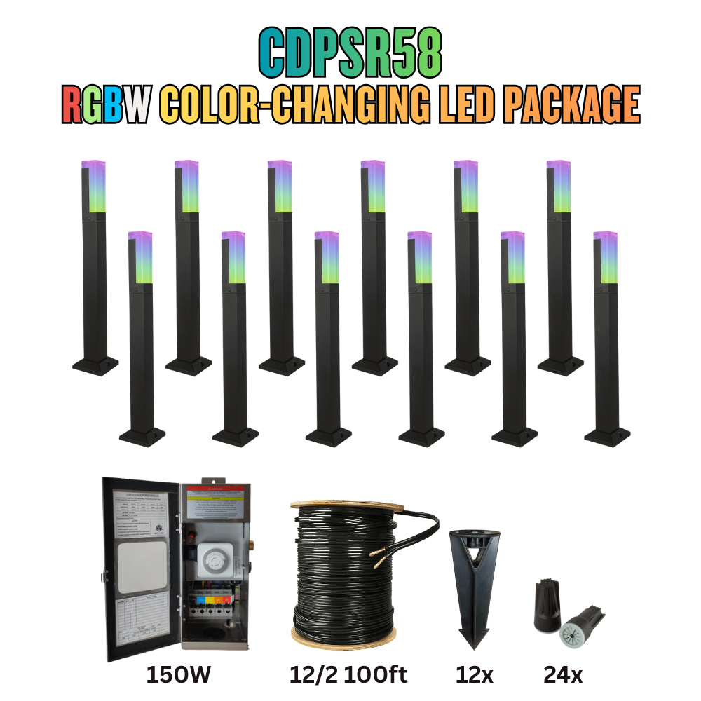 RGBW Color Changing LED Holiday Package: (12) Spotlight or (12) Path Lights with Wires and Connectors