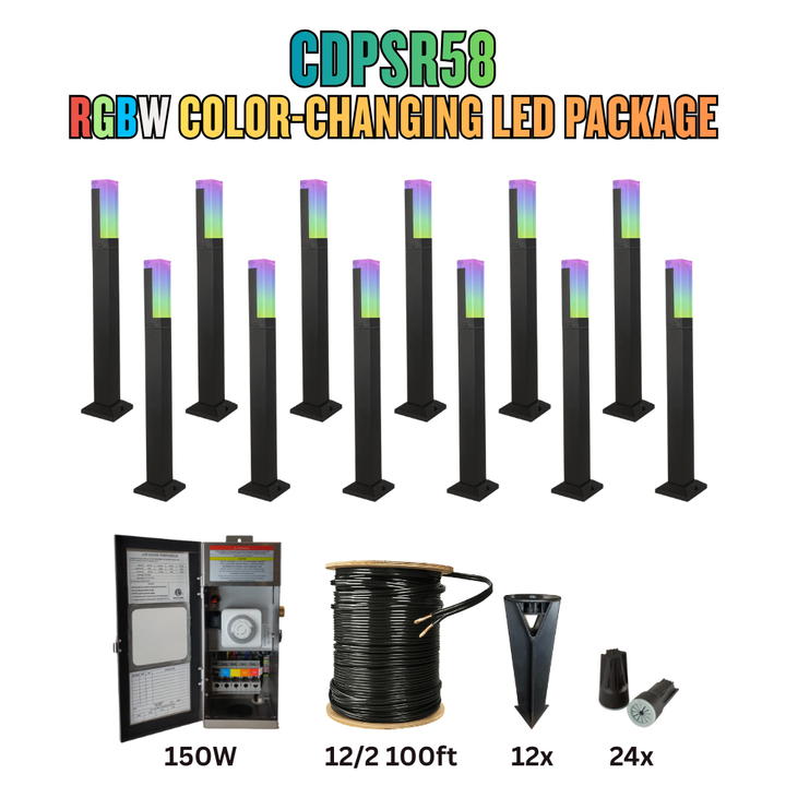 RGBW Color Changing LED Holiday Package: (12) Spotlight or (12) Path Lights with Wires and Connectors