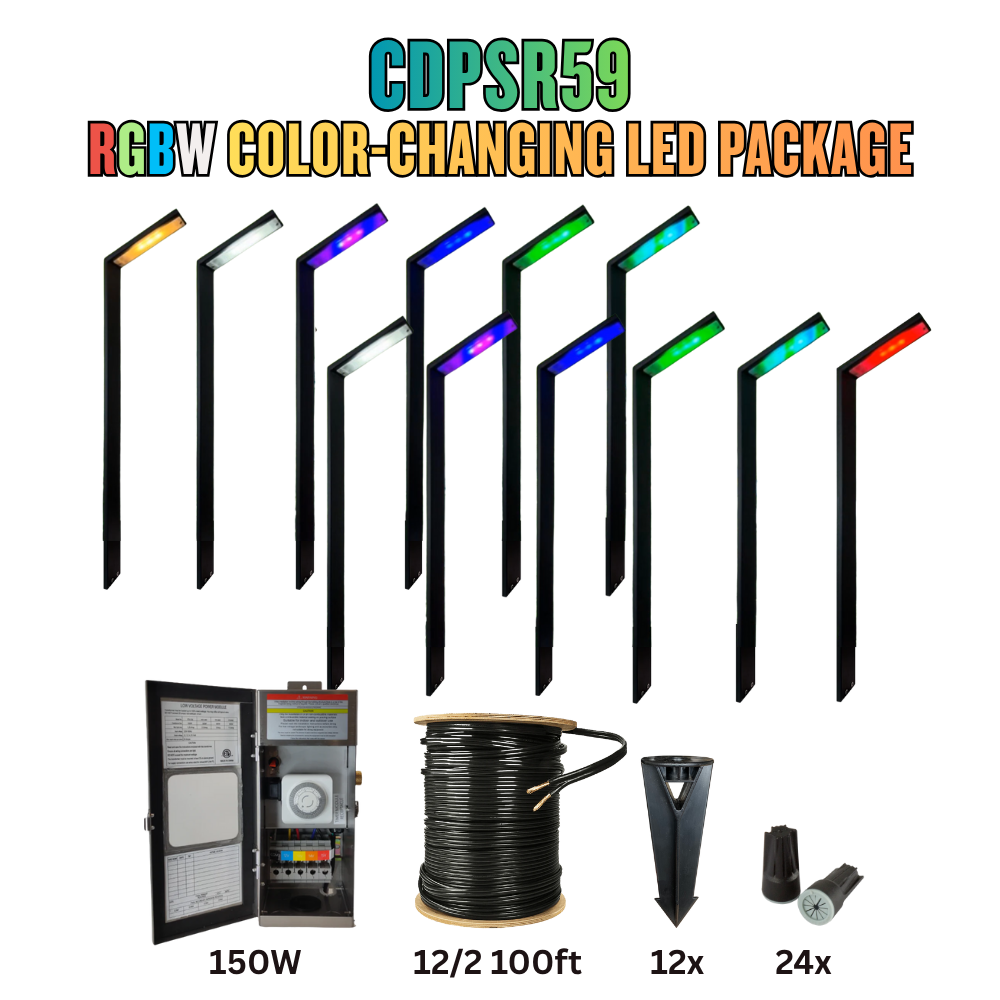 RGBW Color Changing LED Holiday Package: (12) Spotlight or (12) Path Lights with Wires and Connectors