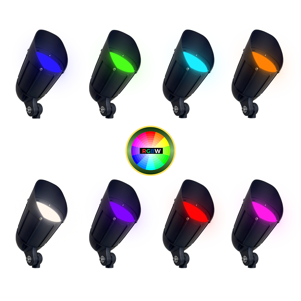 Outdoor Landscape Lighting LED 12V Low Voltage CDRA12 Cast Aluminum Color Changing Spotlight | 12W Integrated RGBW Smart Bluetooth AC12V Low Voltage Landscape Light