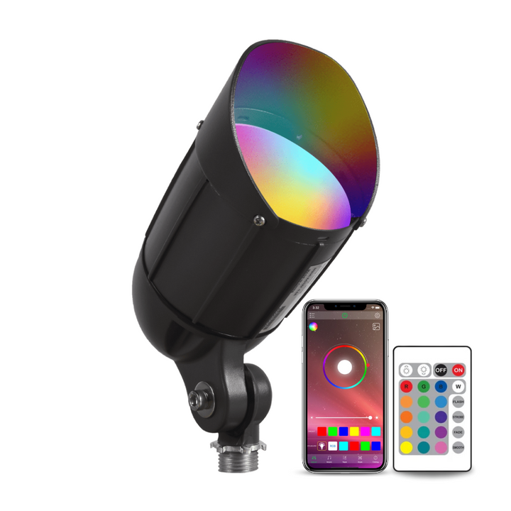 Foco de cambio de color de aluminio fundido CDR12 | Luz de paisaje de bajo voltaje con Bluetooth inteligente RGBW integrado de 12 W