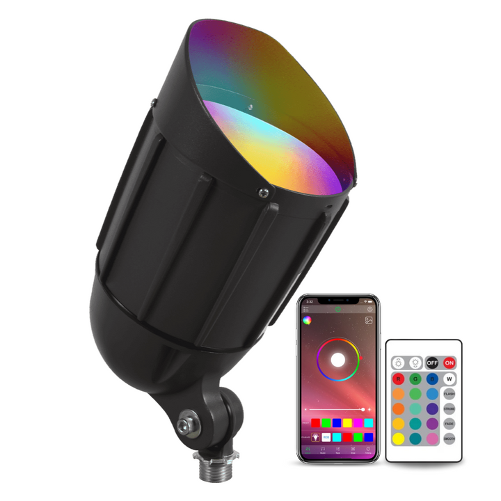 Foco de cambio de color de aluminio fundido CDR30 | Luz de paisaje de bajo voltaje Bluetooth inteligente RGBW integrada de 30W