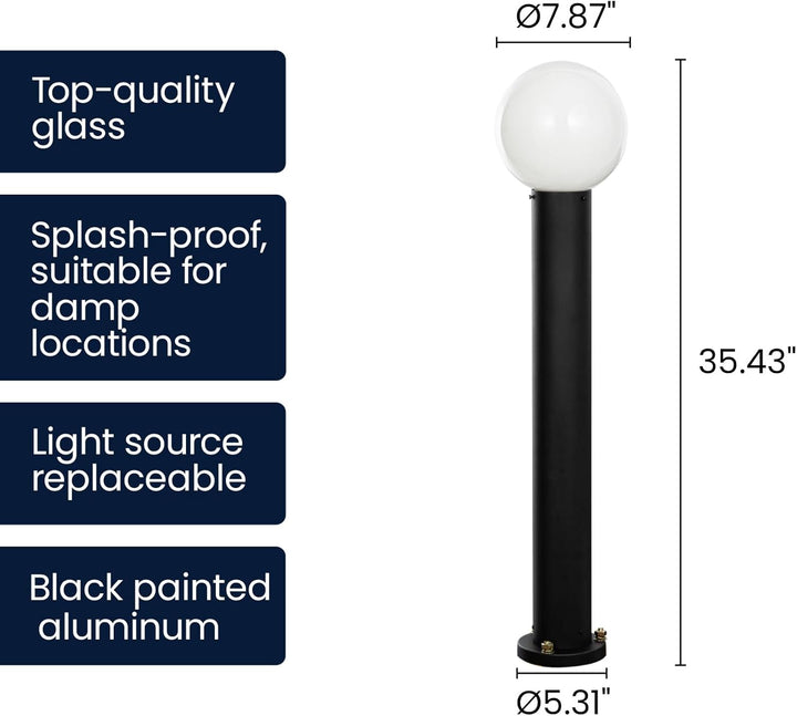Outdoor Landscape Lighting LED 12V Low Voltage CPLA16 120V Line Voltage E26 Socket 60W Modern Outside Bollard Light with Opal Glass Globe